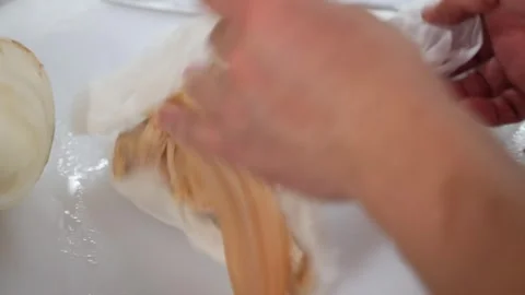 Preparing Fresh Geoduck Clam Meat on White Cutting Board Видео 344230022
