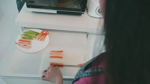 Preparing Fresh Ingredients for Sushi Stock Footage 313832552