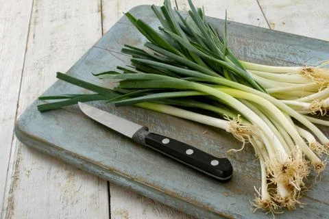 Preparing fresh leeks Stock Photos