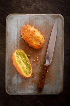 Preparing fresh melon Stock Photos