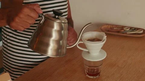 Preparing Fresh Pour-Over Coffee With Hot Water Stock Footage 329533904