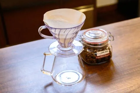 Preparing fresh pour over coffee with hario v60 dripper Stock Photos