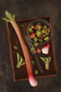 Preparing fresh rhubarb Stock Photos