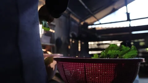 Preparing Fresh Vegetables in Authentic Rural Hill Tribe Kitchen Thailand Stock Footage 340249192