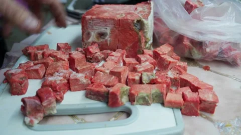 Preparing Frozen Beef Lung for Culinary Use Stock Footage 324017011