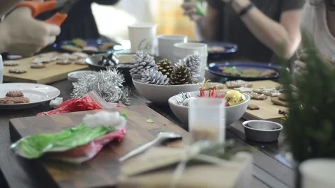 Preparing gingerbread cookies and cupcake for Christmas celebration. Stock Footage 83081952