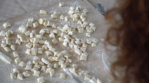 Preparing gnocchi pasta side high view Stock Footage 128988225