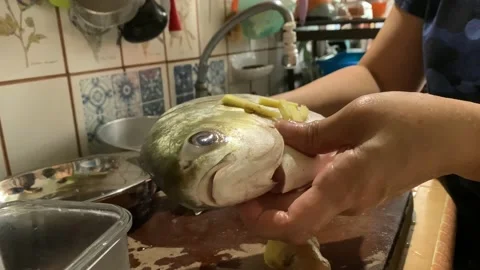 Preparing Golden Pomfret Fish Head Vídeo Stock 132093478