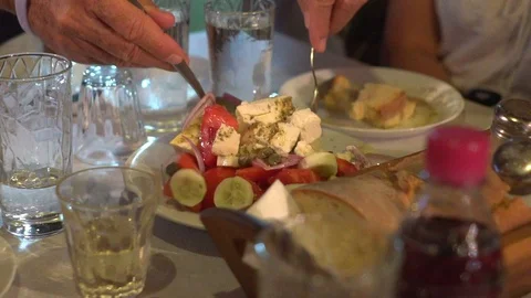 Preparing Greek Salad (medium shot) Video stock 87566744