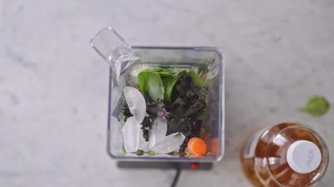 Preparing healthy smoothie ingredients with ice in the blender Stock Footage 310211053