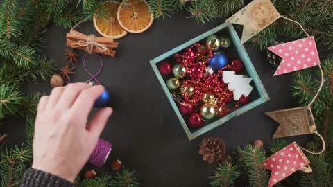Preparing for the holiday, Christmas decorations. Stock Footage 143719843