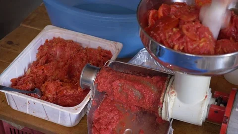 Preparing Home Made fresh Tomato juice Sauce Stock Footage 78136521