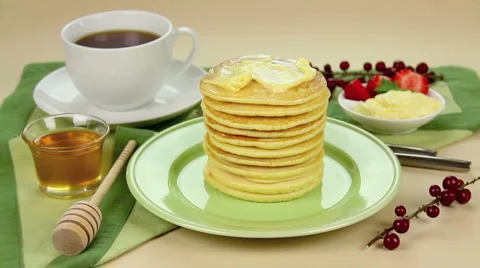 Preparing Honey Pancakes Stock Footage 1046181
