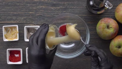 Preparing a Honey Spice Glaze for Roasting Duck Video stock 328311391