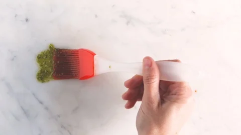 Preparing horizontal caprese salad and pesto , top view. Healthy vegetarian Stock Footage 123425904