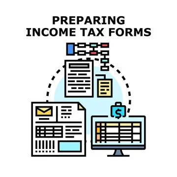 Preparing income tax forms and financial reports Stock Illustration