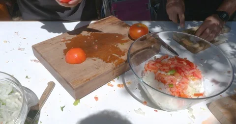 Preparing ingredient for pizza, tomato, pepper and onion. Stock Footage 115913726