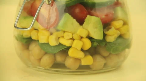 Preparing A Jar Of Salad Stock Footage 43681058