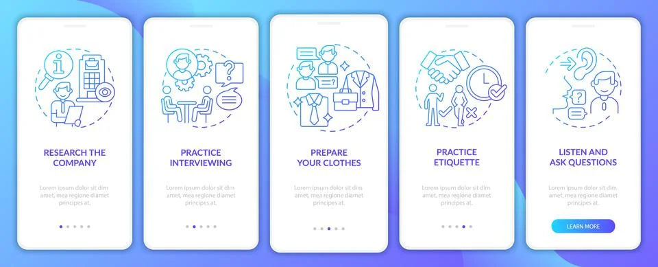 Preparing for job interview gradient blue onboarding mobile app page screen Stock Illustration