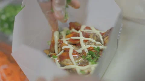 Preparing Kimchi Fries Stockbeeldmateriaal 41920123