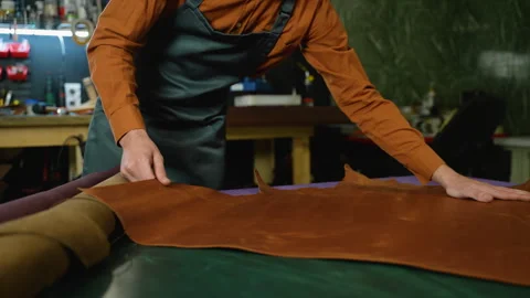 Preparing Leather for Crafting Handmade Goods Video stock 296348660