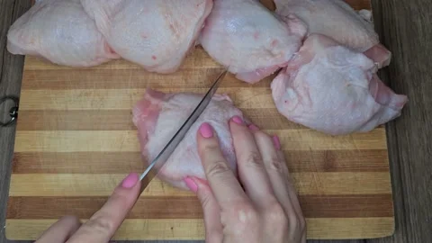 Preparing Legs Chicken For Marinating Stock Footage 166637428
