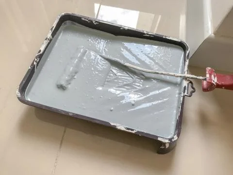 Preparing Light Gray Water paint wall painting Stock Photos