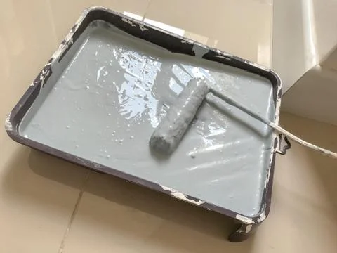 Preparing Light Gray Water paint wall painting Stock Photos