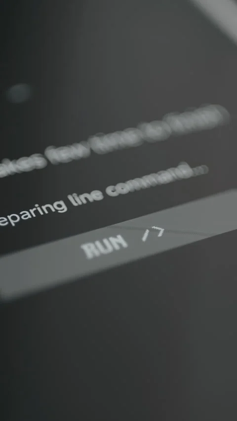 Preparing line command text, finger taps the button labeled RUN, system repair Stock Footage 329280563