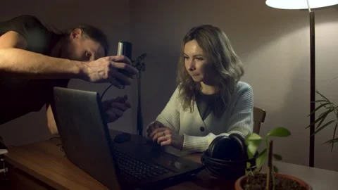 Preparing for live streaming from home. Stockbeeldmateriaal 148530044