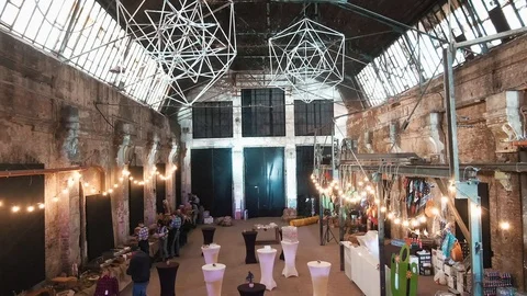 Preparing location for a corporate party Video stock 124032101