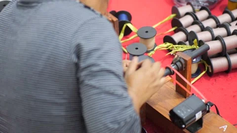 Preparing the loom before starting to make woven ikat Stock Footage 238798633