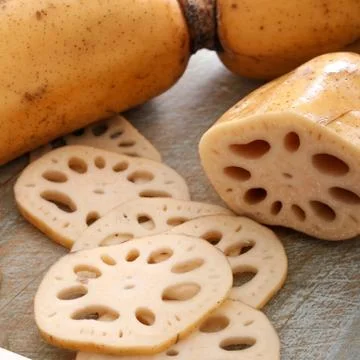 Preparing lotus root vegetable Stock Photos
