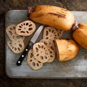 Preparing lotus root vegetable Stock Photos
