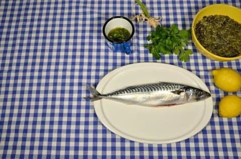 Preparing mackerel Stock Photos