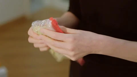 Preparing marinated raw chicken meat, packed in plastic bag. Cooking food Video stock 256457503