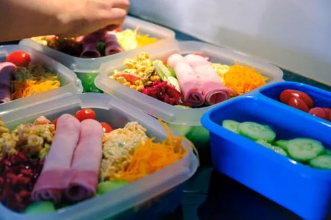 Preparing meal in plastic containers Stock Photos