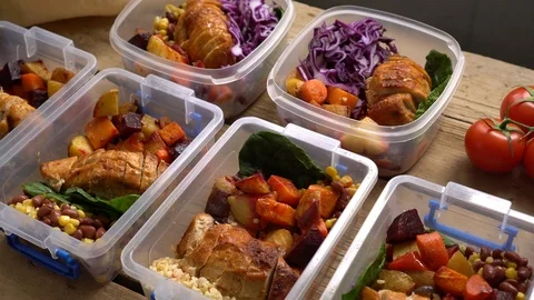Preparing meals ahead. Lunch Portion Control Containers Stock Footage 124648232