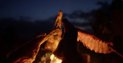 Preparing meat at fire Stock Footage 86719042