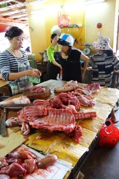 Preparing meat in Hoi An Stock Photos