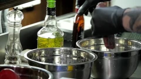 Preparing Meat for Marinating Stock Footage 131634185