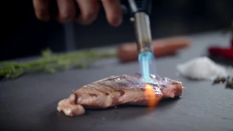 Preparing Meat On Professional Table With Vegetables On Black Background Stock Footage 170242685