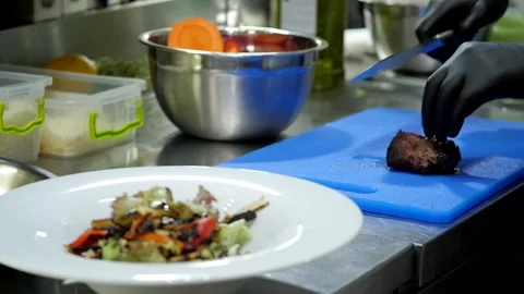 Preparing Meat for Serving Video stock 131635110