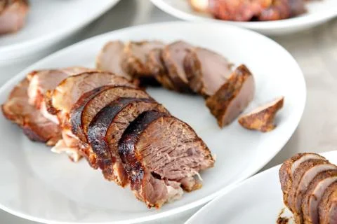 Preparing meat on the table Foto stock