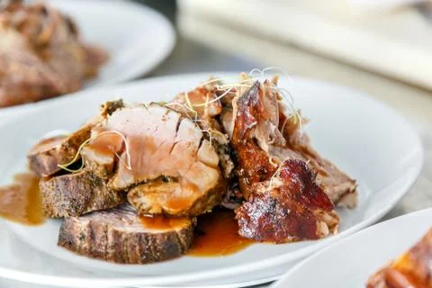 Preparing meat on the table Foto stock