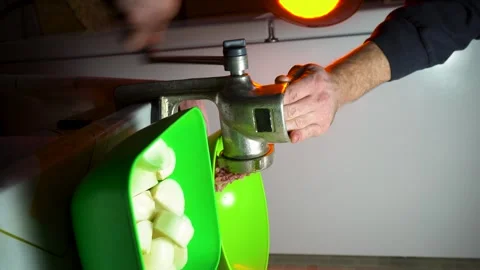 Preparing minced meat with a manual meat grinder Stock Footage 305648380