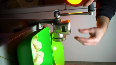 Preparing minced meat with a manual meat grinder Stock Footage 305648381