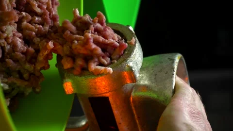 Preparing minced meat with a manual meat grinder Stock Footage 305648484
