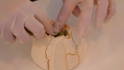 Preparing Mini Pavlova with Green Grapes and Cream Stock Footage 331782099