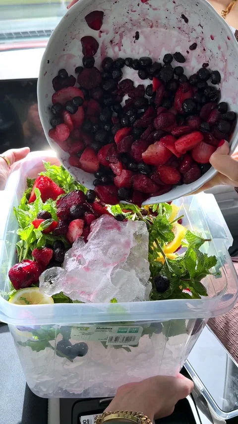 Preparing Mixed Berry Mojito Drink With Ice Stock Footage 336643770
